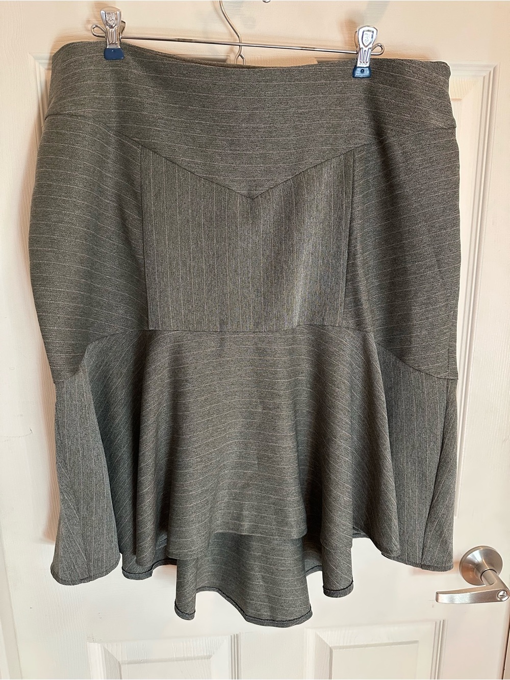 Apostrophe Gray Pinstripe High-Low Flare Skirt